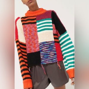 Milo patchwork mock neck pullover sweater